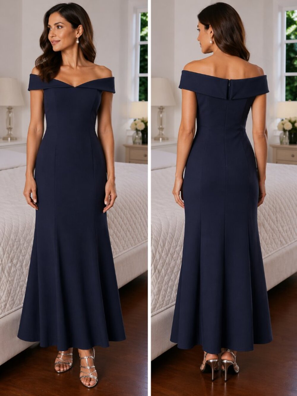 Calvin Klein Navy Off-the-Shoulder Maxi Dress
